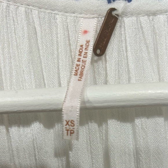 Free People Wild Horses Boho Embroidered White Blue  Mini Dress  XS - Picture 8 of 15